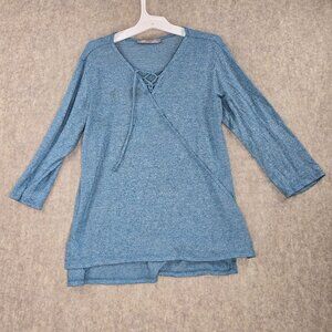 Lee Riders Womens Blue Tunic Sweater Lace-Up Detail Size Small